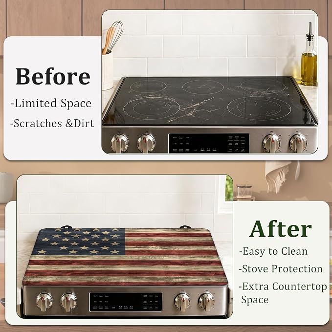 American Flag Grunge Electric Stove Top Cover Protector,Glass Flat Top Stove Mat,Heat-Resistant Oven Induction Cooktop Mat for Ceramic Countertop Mats Dish Drying Mat