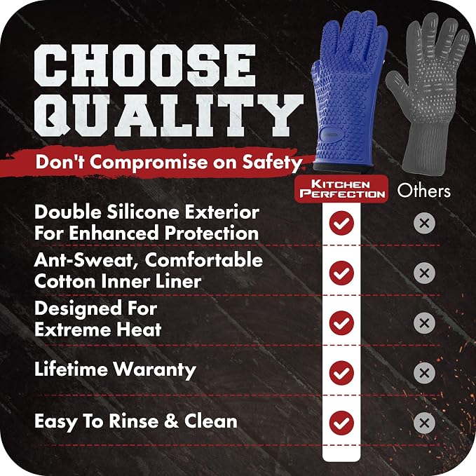 KITCHEN PERFECTION S Silicone Smoker BBQ Gloves - Heat Resistant Oven Mitts | Waterproof, 5-Finger Design For A Better Grip, for Pitmasters, Meat Smoking, Grilling, Cooking, Frying Turkey | Grill Gift