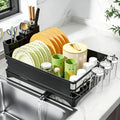 Simple Trending Dish Drying Rack for Kitchen Counter, 11.7" x 16.5", Black | Stainless Steel Dish Rack for Kitchen Counter, Dish Drainer with Cutlery & Cup Holders, Anti-Rust, Counter Space Saving
