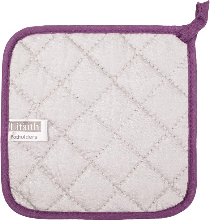 100% Cotton Kitchen Everyday Basic Terry Pot Holder Heat Resistant Coaster Potholder for Cooking and Baking Set of 5 Grape