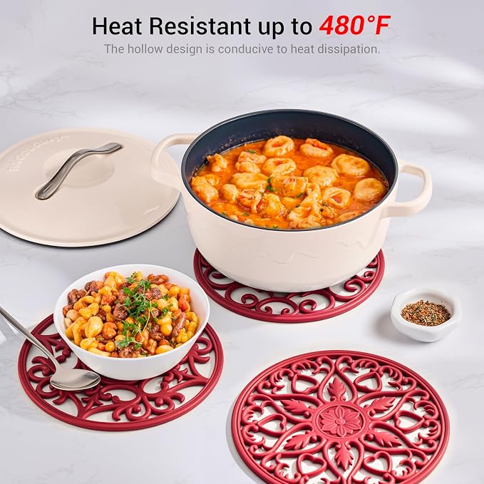 SMARTAKE 6 Set Silicone Trivet Mats for Hot Dishes Pots and Pans (Red) | Heat Resistant Pots and Pans Holders, Non-Slip Flexible Pads Coasters for Countertops Table, Modern Kitchen Decor Accessories