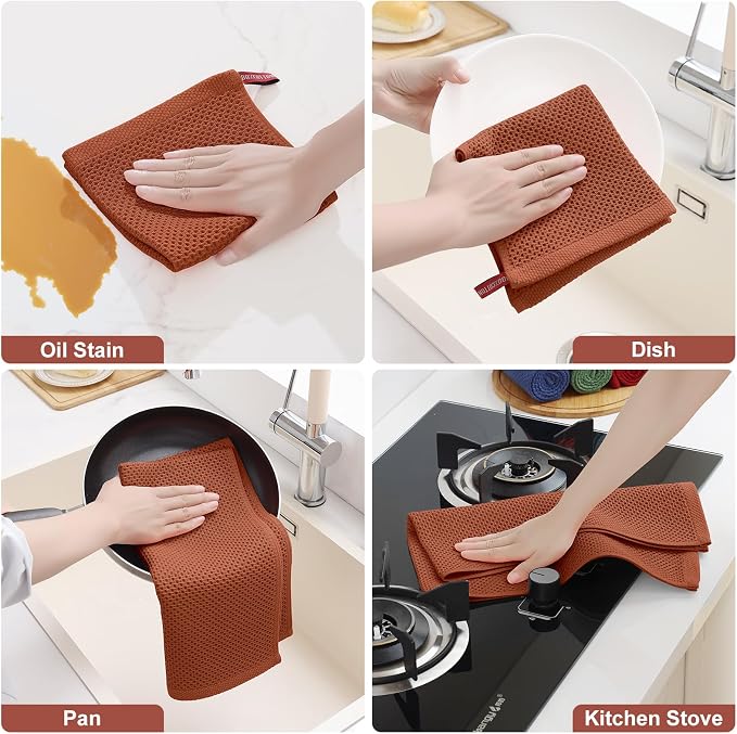 Homaxy 8 Pack 100% Cotton Kitchen Towels and Dishcloths Set, Rust | 12 x 12 Inches and 13 x 28 Inches Kitchen Towels Set, Ultra Soft Absorbent Dish Cloths for Washing Dishes