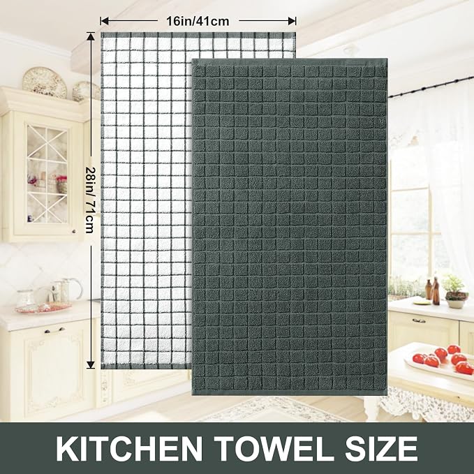 Homaxy Large Premium Cotton Kitchen Towels 16"x 28", 12 Pack, Dark Green | Natural Ring Spun 390 GSM Dish Towels, Super Absorbent Terry Kitchen Hand Towels, Soft Tea Towels with Hanging Loop
