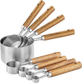 Measuring Cups and Spoons Set, Stainless Steel Metal measuring Cups with Wooden Handles, Great for Dry and Liquid Ingredients, Engraved Metric Markings, Nesting Design for Baking