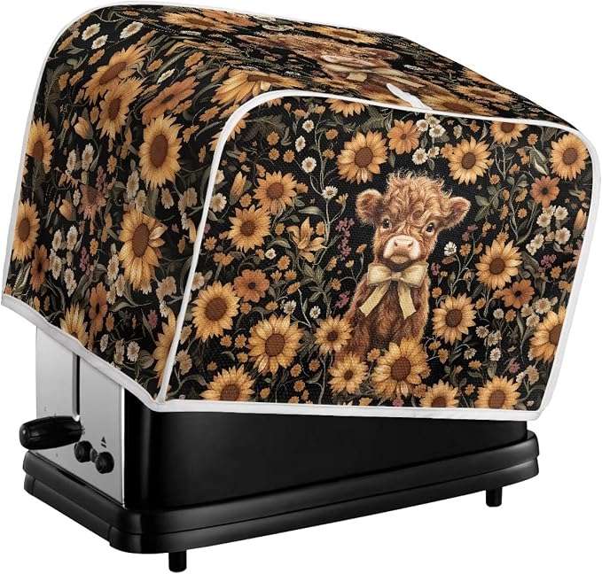 Highland Cow Sunflower Toaster Cover 4 Slice Dustproof Toaster Bread Maker Cover Small Kitchen Appliance Fingerprint Protection Kitchen Decor