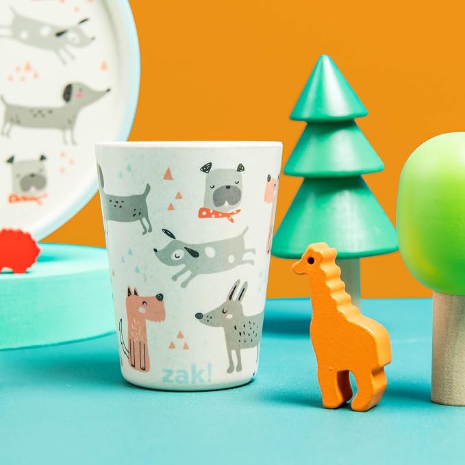 Zak Designs Kids Dinnerware Set 3 Pieces, Durable and Sustainable Melamine Bamboo Plate, Bowl, and Tumbler are Perfect For Dinner Time With Family (Dog)