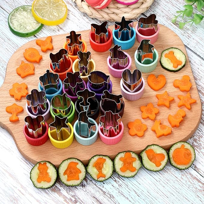 MUYIYAMEI Vegetable Cutter Shape Set, Mini Cookie Cutters,Biscuit Cutter to Decorate Food, Baking and Food Supplement tool Accessories Kitchen Crafts, (20PCS+20Fork)