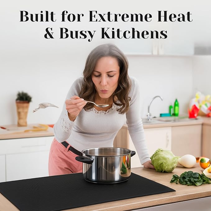 PARNOO Silicone Stove Top Cover for Electric Stove – Heat‑Resistant Glass Top Stove Protector Mat – Universal Flat Top Stove Cover, Black 28” x 20”