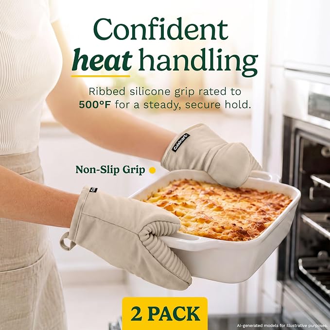 Cuisinart Mini Oven Mitts, 2-Pack 5"x8.5", Heat Resistant 500F | Compact pot holder for baking, air fryer, and cookware, silicone non-slip grip, hanging loop, fits either hand, wipes clean
