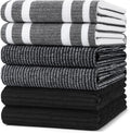 Homaxy Cotton 380 GSM Premium Kitchen Towels, 18"x 28", 6 Pack, Black | Soft and Absorbent Terry Dish Towels, Multipurpose Tea Towel Set with Hanging Loop, 3 Styles Kitchen Hand Towels