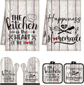 Sratte 6 Pcs Kitchen Decor Accessories Set, Kitchen, White Wood Grain | Farmhouse Kitchen Towels Pot Holders Oven Mitts Set 2 Dish Towels 2 Potholders 2 Cooking Mittens for Baking Cooking Supply