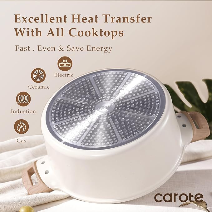 CAROTE Nonstick Stock Pot with Lid, 6 Quart White Granite | Kitchen Cooker Compatible with All Stoves, Dishwasher Safe, Cookware for Boiling, Simmer, PFOA Free