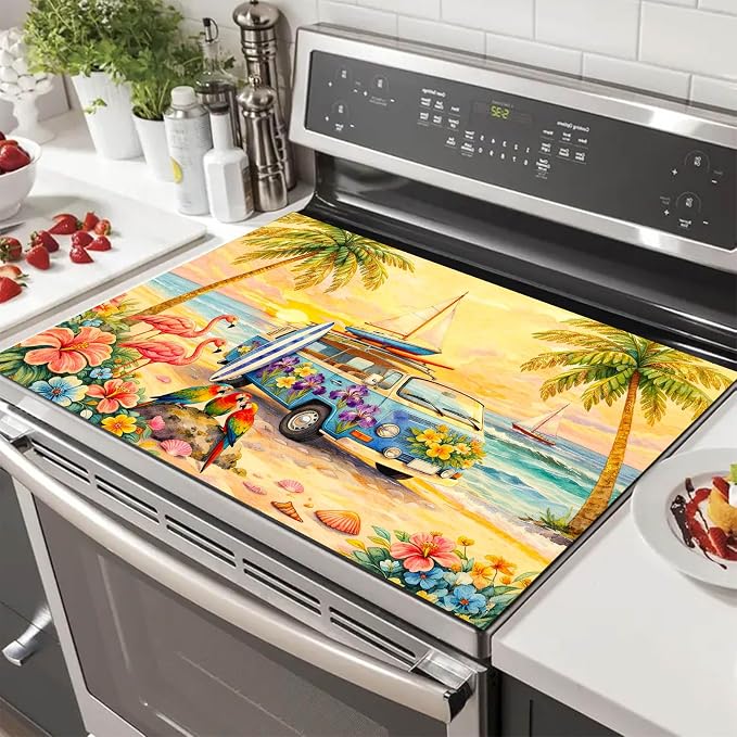 HOMETITUTE Summer Stove Top Cover 28x20 Beach Van Flamingo Heat Resistant