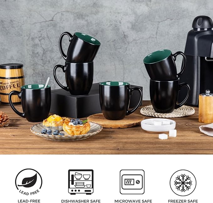 GBhome 16 oz Coffee Mugs Set of 6, Ceramic Coffee Cups- Green