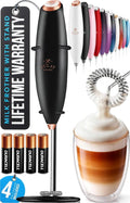 Zulay Kitchen Powerful Milk Frother Wand With Duracell Batteries - Ultra Fast Handheld Drink Mixer - Electric Whisk Foam Maker for Coffee, Lattes, Cappuccino & Matcha - Z1 Motor - Black & Copper