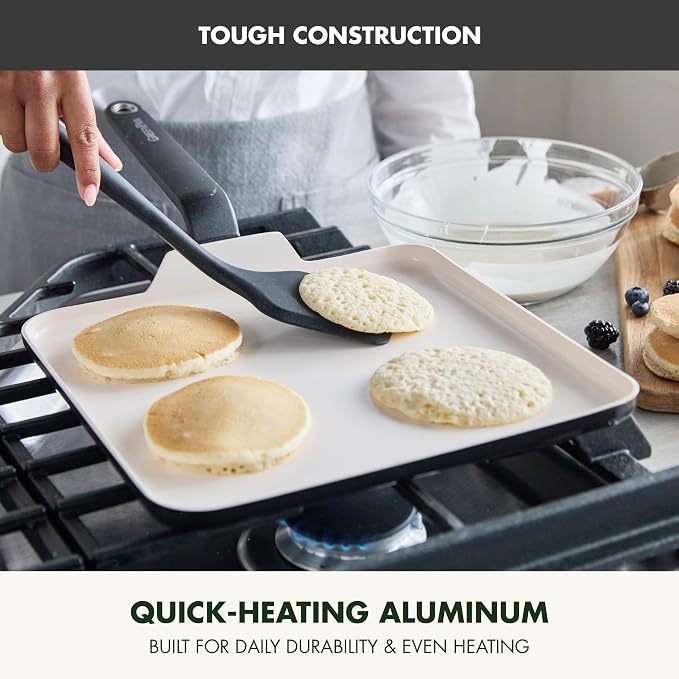 GreenPan Rio Advanced 12" Griddle Pan, Ceramic Nonstick PFAS-Free, Dishwasher and Oven Safe, Black