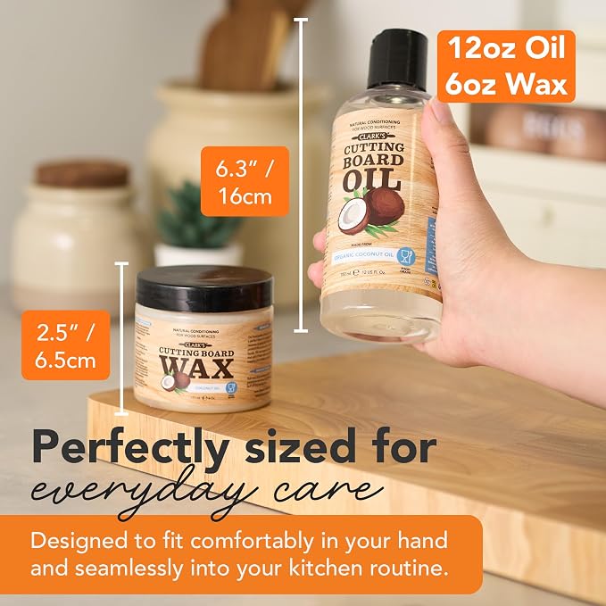 CLARK'S Cutting Board Oil & Wax Kit, Made of Organic Coconut Oil - Set of 2 | Includes Food Grade Mineral Oil, Cutting Board Wax For Cutting Boards, Butcher Blocks & Kitchen Wooden Utensils
