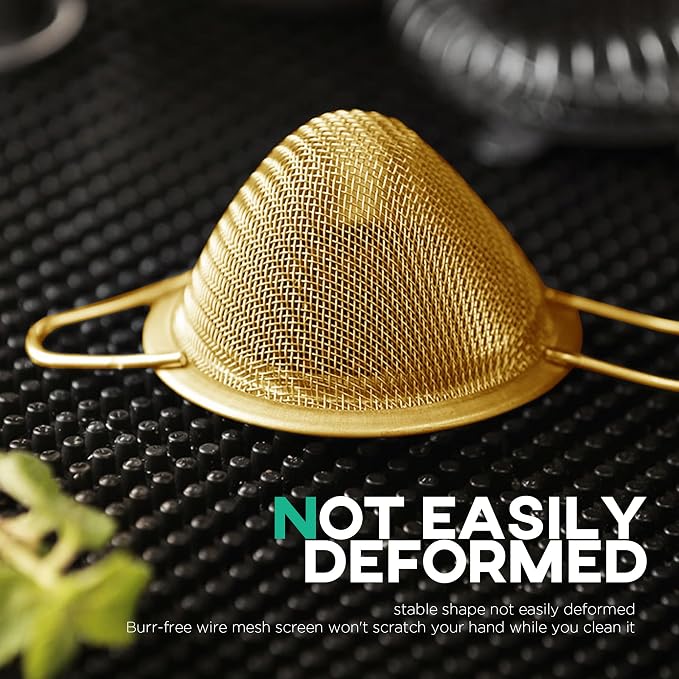Homestia 304 Stainless Steel Fine Mesh Strainer, Sieve Sifter For Tea, Gold | 3.3'' Kitchen Small Strainer Fine Mesh, Cone Cocktail Strainer, Bar Strainer for Food, Rice, Fruits, Juicing, Drinks, Coffee