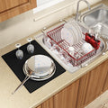 Red Dish Drying Rack Over The Sink with Utensil Holder, Mat | Expandable Stainless Steel Dish Drainer for Small Kitchen, Apartment, RV, Counter Space Saving, Perfect Fit, Rustproof