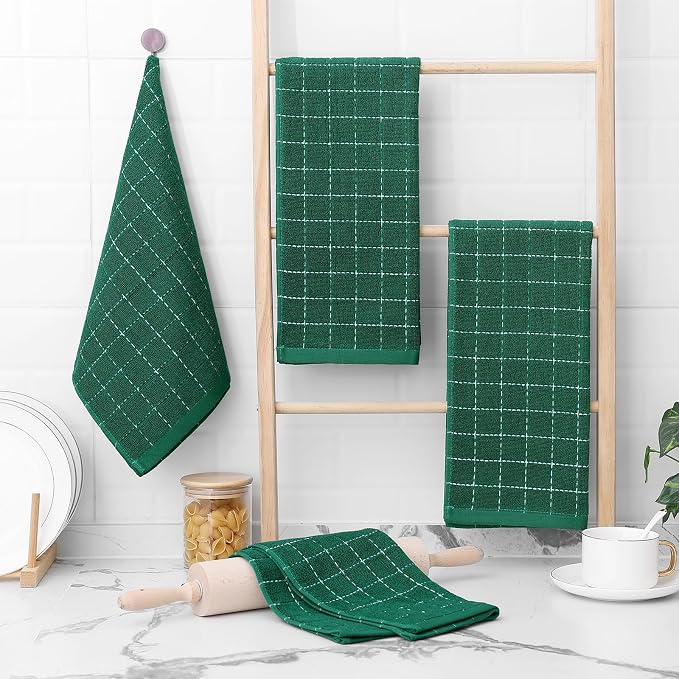 Homaxy 100% Cotton Terry Kitchen Towels, 8 Pack, Dark Green | Ultra Soft and Absorbent Dish Towels for Kitchen, Suitable for Drying and Washing Dishes