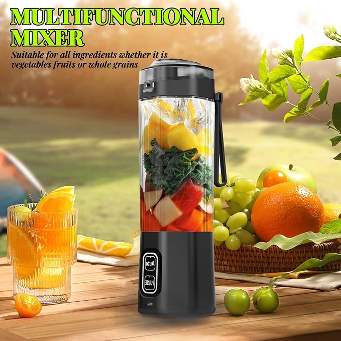 Portable Juicer Blender :XIP8 Waterproof 360W Motor, 6000mAh Battery, 700ml Stainless Steel Cup, Auto & Pulse Modes