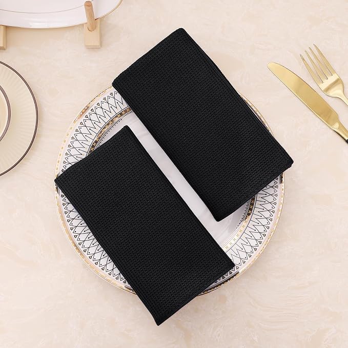 Homaxy 100% Cotton Waffle Weave Dish Cloths, 12 Pack, Black | Soft and Absorbent Dish Towels, 12 x 12 Inches Quick Dry Dish Rags