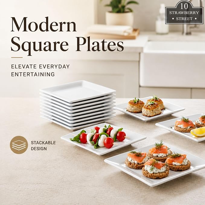 10 Strawberry Street 6" Catering Square Appetizer Plate, Set of 12