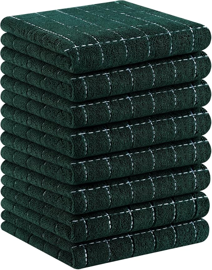 Homaxy 100% Cotton Terry Kitchen Towels, 8 Pack, Blackish Green | Ultra Soft and Absorbent Dish Towels for Kitchen, Suitable for Drying and Washing Dishes