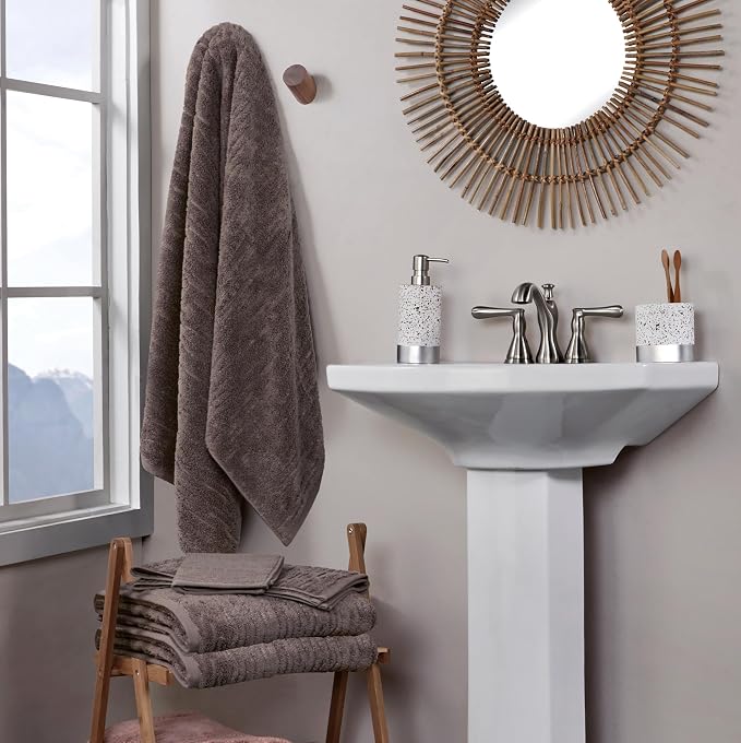 SKL Home CloudSoft Bath Towel Set, 6-Piece, 100% Cotton Luxury, Mink Brown | 2 Bath towels, 2 hand towels, 2 washcloths. Premium spa-level quality. 600/520 GSM weight. Ultra plush & absorbent.
