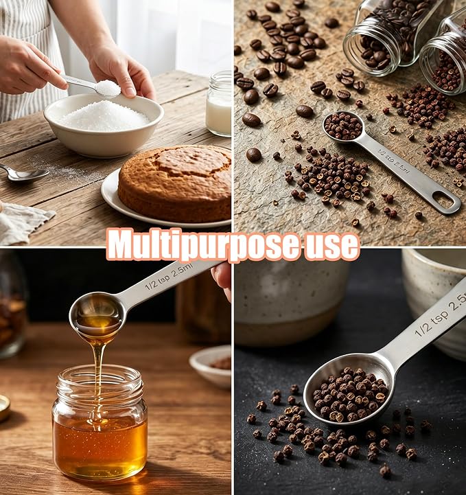 6 PCS 1/2 Teaspoon Measuring Spoon, 2.5ml Measurement for Cooking | 1/2 Teaspoon Scoop, Stainless Steel, Short Handle, For Cooking, For Baking, Silver, 4.53×0.98 Inches