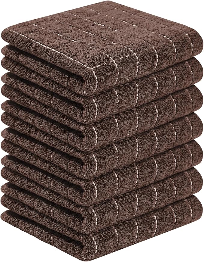Homaxy 100% Cotton Terry Kitchen Towels, 7 Pack, Brown | Ultra Soft and Absorbent Dish Towels for Kitchen, Suitable for Drying and Washing Dishes