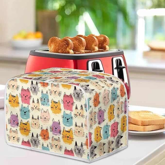 Cartoon Cats Print 2 Slice Toaster Cover Wide Slot Toaster Dust Cover Washable Small Kitchen Appliance Dust Covers for Kitchen