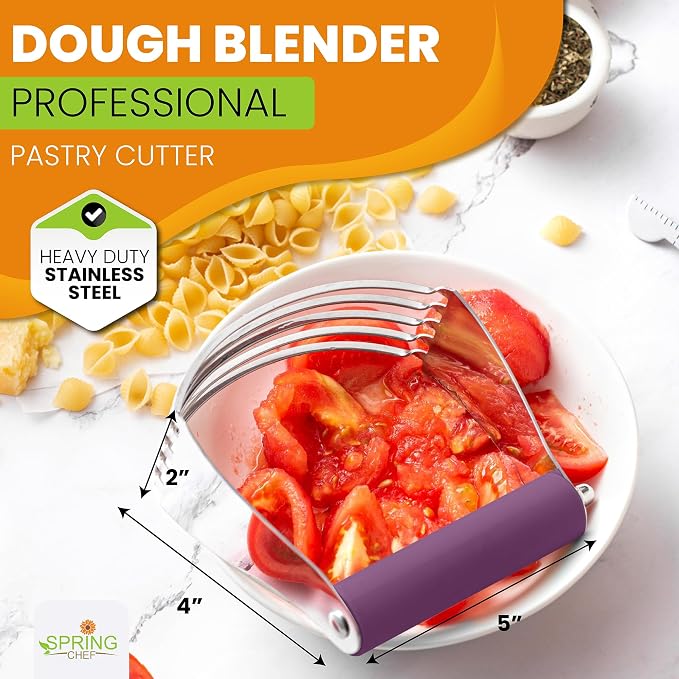 Spring Chef Large Dough Blender For Baking - Durable Pastry Blender, Purple | Heavy Duty Dough Mixer Hand Tool w/ Stainless Steel Blades, Professional Pastry Cutter Tool for Easy Mixing, Dishwasher Safe