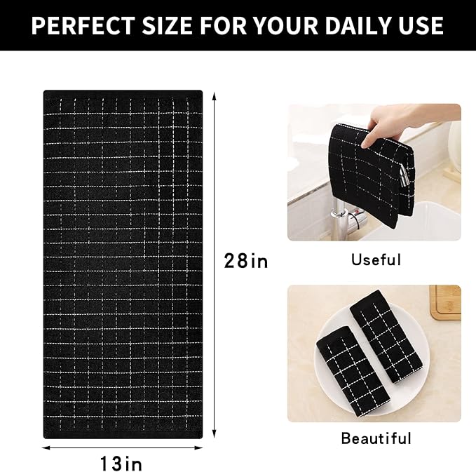 Homaxy 100% Cotton Terry Kitchen Towels, 4 Pack, Black | Ultra Soft and Absorbent Dish Towels for Kitchen, Suitable for Drying and Washing Dishes