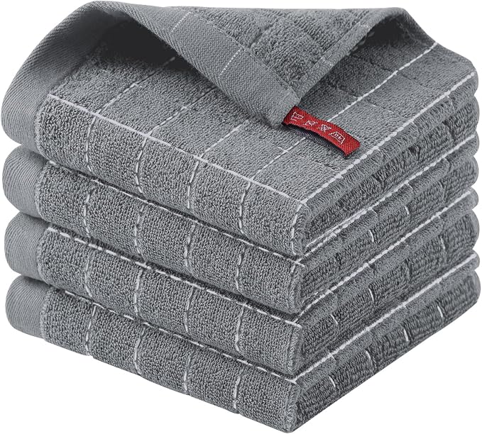 Homaxy 100% Cotton Terry Kitchen Dish Cloths, 4 Pack, Grey | Ultra Soft and Absorbent Dish Towels for Kitchen, Suitable for Drying and Washing Dishes