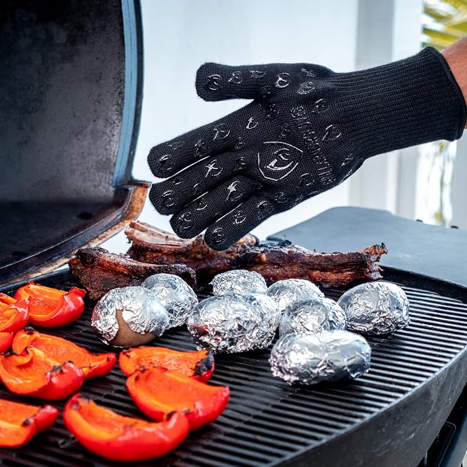 Grill Armor Oven Gloves with Fingers – Extra Long Cuff, 932°F Heat, Fire & Cut Resistant Mitts for BBQ, Grill, Cooking, Grilling, Baking & Smoker