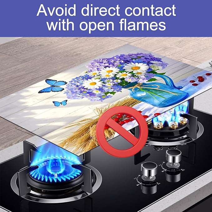 HOMETITUTE Blue Vase Flower Stove Top Cover 28x20 Heat Resistant Mat