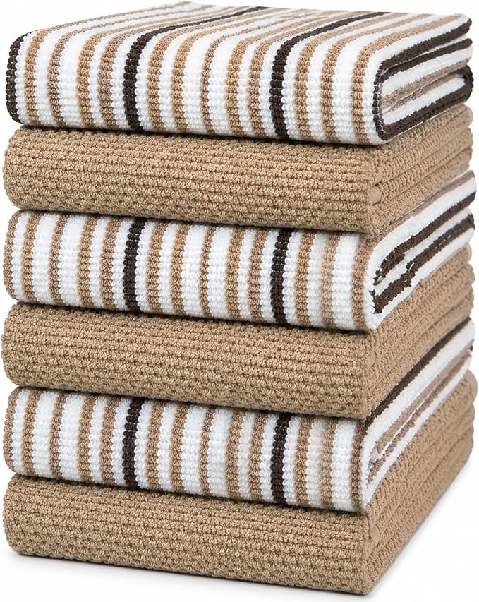 Bumble Kitchen Towels 6 Pack 100% Cotton 16"x26" - Tan | 430 GSM Soft Kitchen Hand Towels with Hanging Loop, Highly Absorbent & Durable for Washing and Drying Dishes