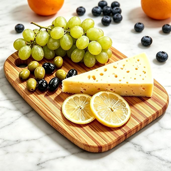 Small Bamboo Cutting Boards for Kitchen with Hanging | Medium Bamboo Cutting Board for Vegetables, Fruit, Bread, Meat, Cheese, Charcuterie - BPA Free, 10" x 8"