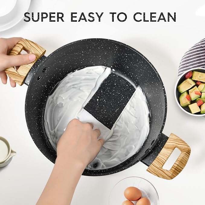 MICHELANGELO 4.3 Quart Nonstick Soup Pot with Lid, Non-Toxic Granite Coating, Induction Compatible, Non Stick Pot for Cooking with Stay-cool Handles, Black