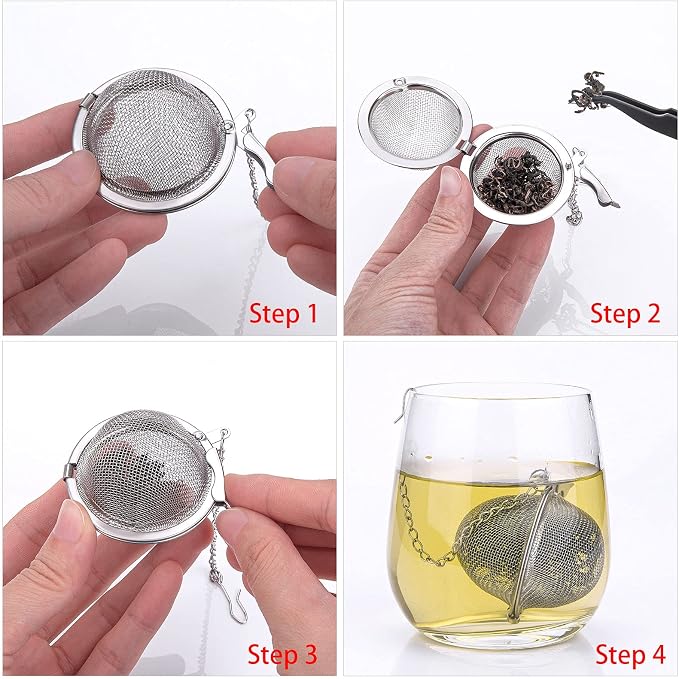 12 Pack Stainless Steel Tea Balls for Loose Tea, Mesh Ball Infuser | Extended Chain Hooks for Easy Removal, 304 stainless, Fine Mesh Filters for Spices and Seasonings