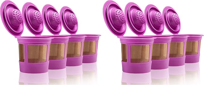 4 Reusable K Cups for Keurig Coffee Makers - BPA Free Universal Fit Purple Refillable Kcups Coffee Filters for 1.0 and 2.0 Keurig Brewers (Pack of 2)