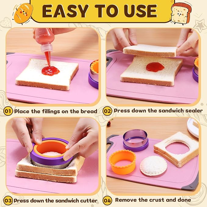 12 Pcs Sandwich Cutter and Sealer Set, Bread Decruster Pancake Maker DIY Cookie Cutters Vegetable Cutter Shapes for Kids, Ideal for School Lunch Boxes and Bento Boxes Boys Girls