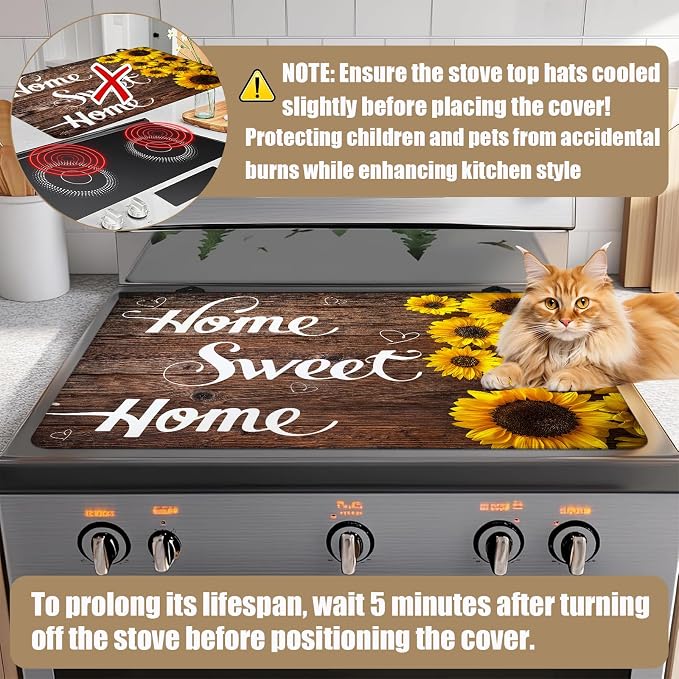 Home Sweet Home Stove Top Covers for Electric Stove, Wooden Grain Electric Gas Stove Pad Heat Resistant Range Cooktop Protector for Home Decor Kitchen 28"x20"