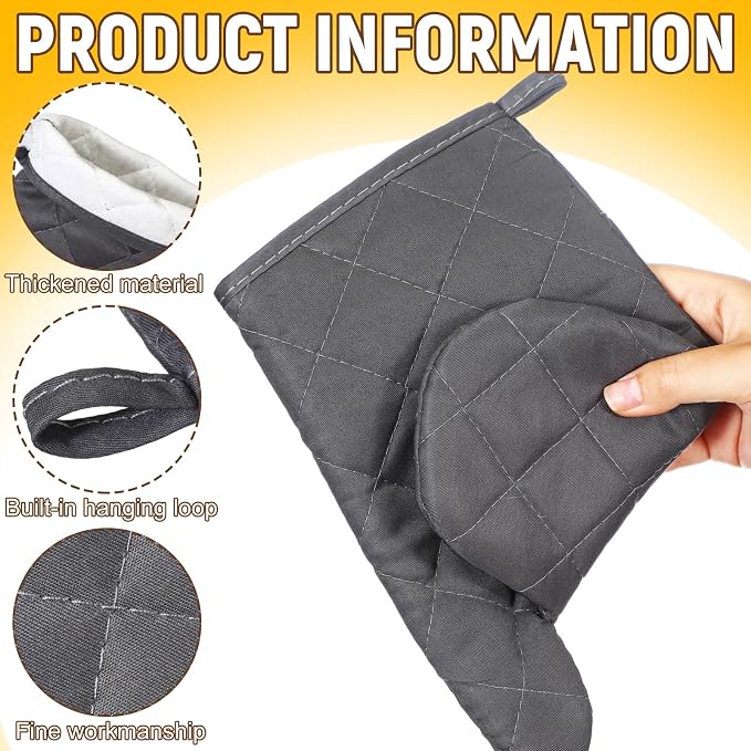 Geyoga 12 Pairs Oven Mitts Heat Resistant Kitchen Long Oven Gloves Mitts Thick Cotton Winter Quilted Baking Flexible Glove Bulk for Cooking BBQ Picnic Kitchen Grilling 10.6 Inch(Black Gray Color)