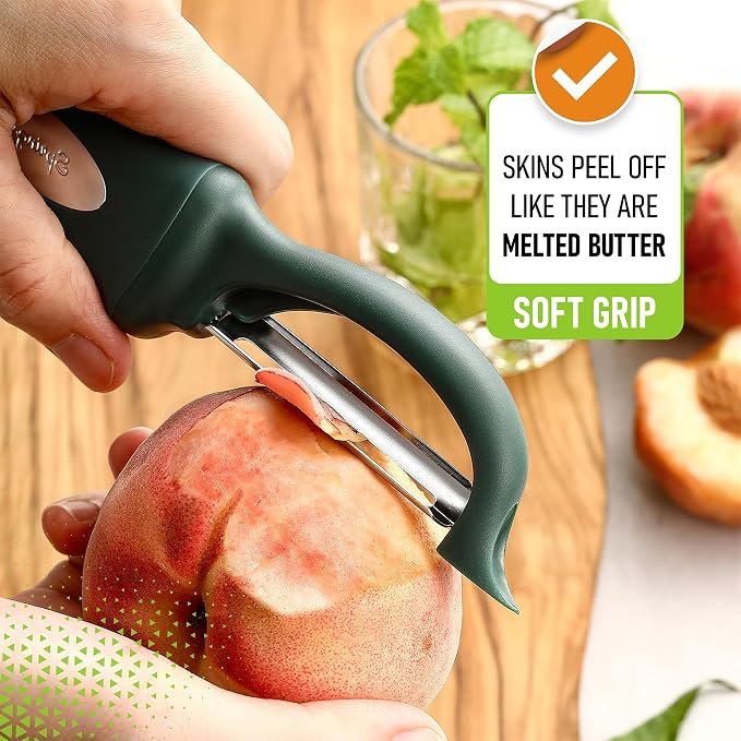 Spring Chef Swivel Potato Peeler w/Soft Grip Handle, Set of 2, Pine Green | Premium Vegetable Peeler w/ Sharp Stainless Steel Blades, Multifunctional Food Peeler for Apple, Carrot, Cucumber, Fruit
