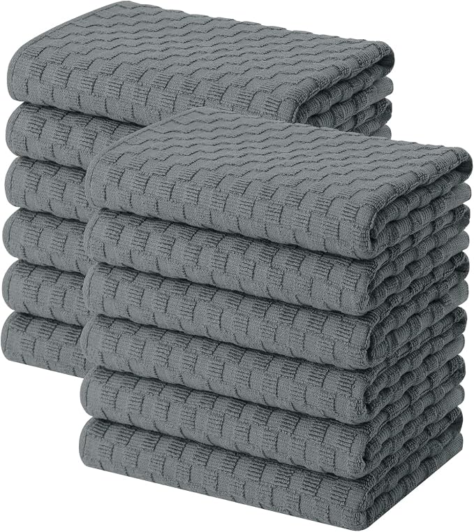 Homaxy 100% Cotton Terry Kitchen Towels(15" x 25", 12 Pack), Dark Grey | Soft and Super Absorbent Dish Towels, 380 GSM Reusable Tea Towel with Hanging Loop, Pineapple Grid Designed