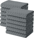 Homaxy 100% Cotton Terry Kitchen Towels(15" x 25", 12 Pack), Dark Grey | Soft and Super Absorbent Dish Towels, 380 GSM Reusable Tea Towel with Hanging Loop, Pineapple Grid Designed