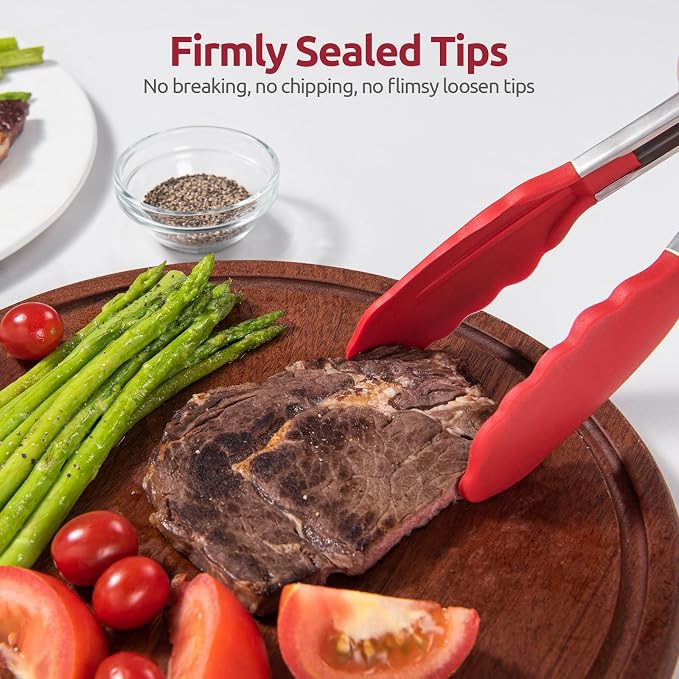 U-Taste Kitchen Tong for Cooking, 600ºF Heat-Resistant Silicone, 7in/Red | Small Mini Silicon Tongs for Serving Food, Short Salad Thong with Non Stick Rubber Tips & 18/8 Stainless Steel Handle