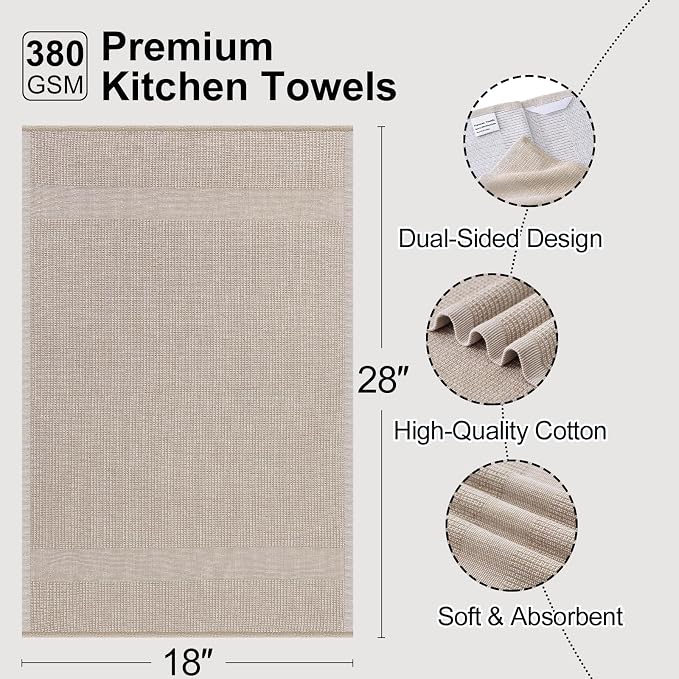 Mordimy Premium Large Cotton Kitchen Towels (18"x 28", 3 Pack), Multicolor | 100% Ring Spun Cotton, Super Absorbent, 380 GSM, Flat & Terry, Soft, Hanging Loop Dish Towels